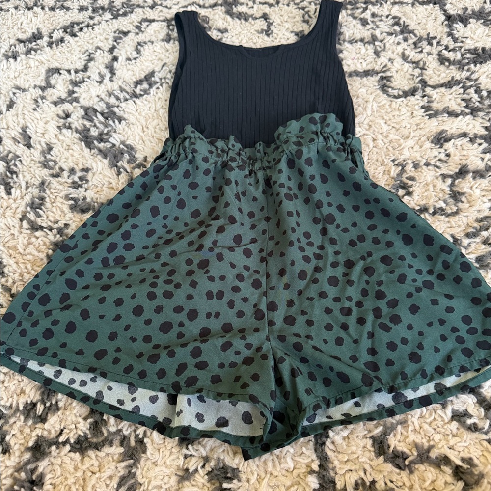Black and Green Polka Dot Romper
